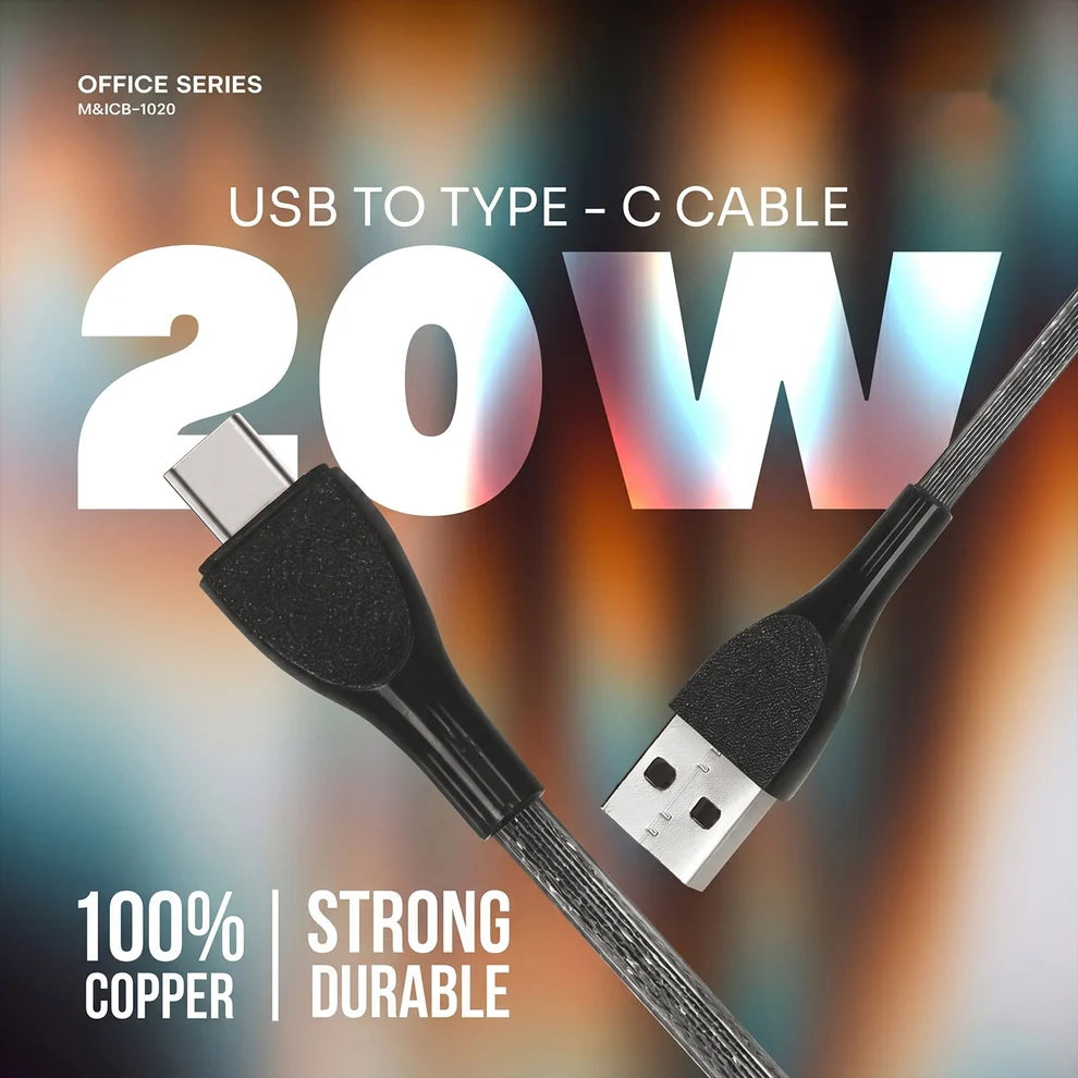 20W USB to Type-C Fast Charging Cable – Durable & Flexible Office Series