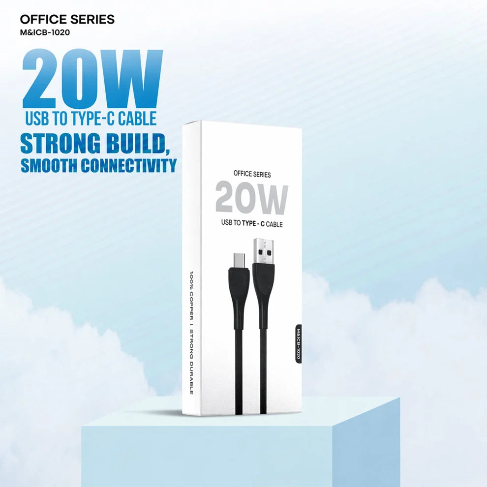 20W USB to Type-C Fast Charging Cable – Durable & Flexible Office Series