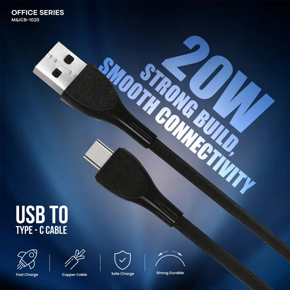 20W USB to Type-C Fast Charging Cable – Durable & Flexible Office Series